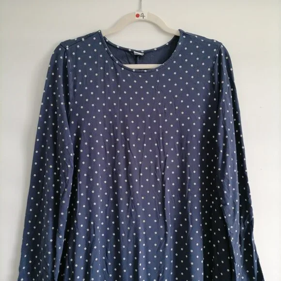 Old Navy Womens Navy Blue Long Sleeve Polka Dot Comfy Swing Dress Size Large - Picture 2 of 7